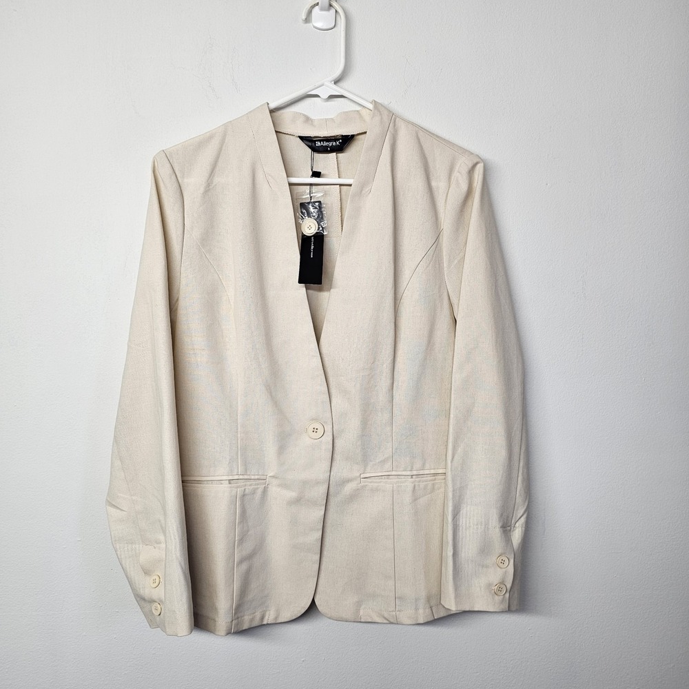 Allegra K Women's Small Linen Flip‎ Sleeve Causal Jacket Blazer NWT Quiet Luxury
